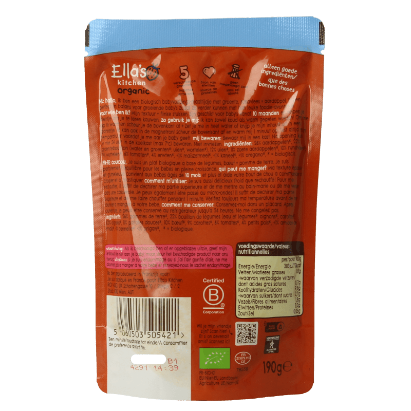 Ella's Kitchen Ovenschotel met rundvlees en kaneel 10+ mnd bio 190 Gram - DrogistWereld