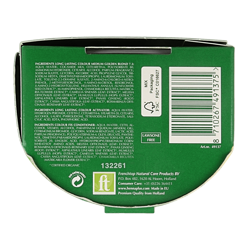 Henna Plus Long lasting colour 7.3 medium golden blond 100 Milliliter - DrogistWereld