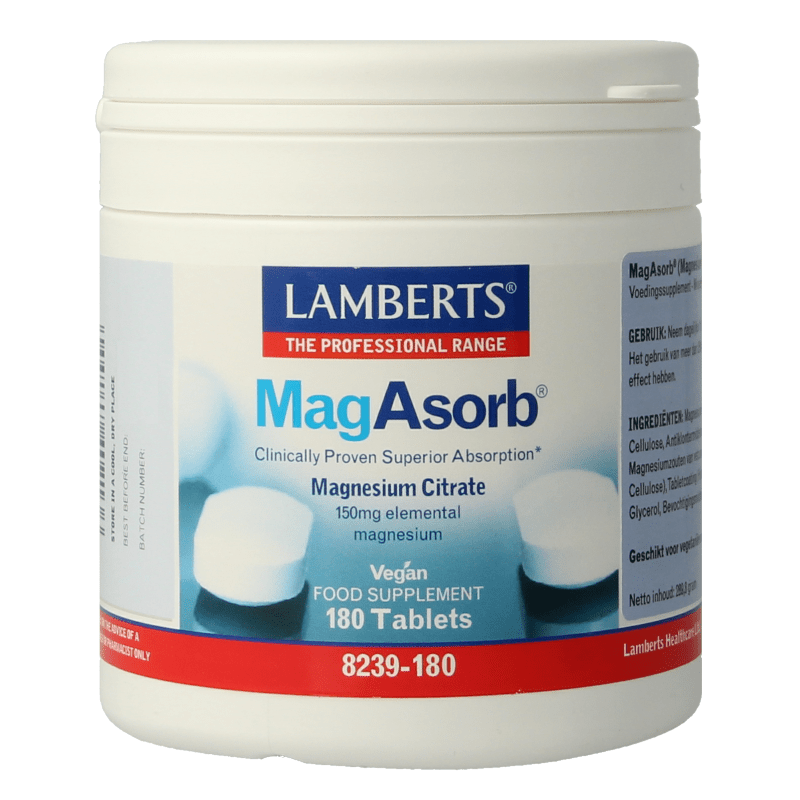 Lamberts MagAsorb (magnesium citraat) 150mg 180 Tabletten - DrogistWereld