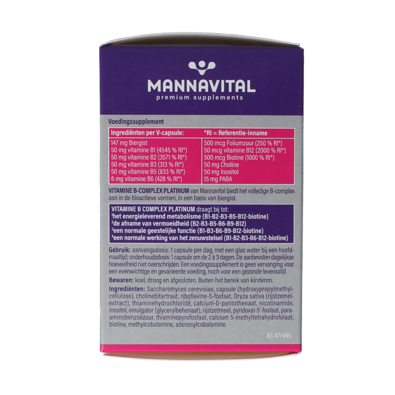 Mannavital Vitamine B complex platinum 60 Vegetarische capsules - DrogistWereld