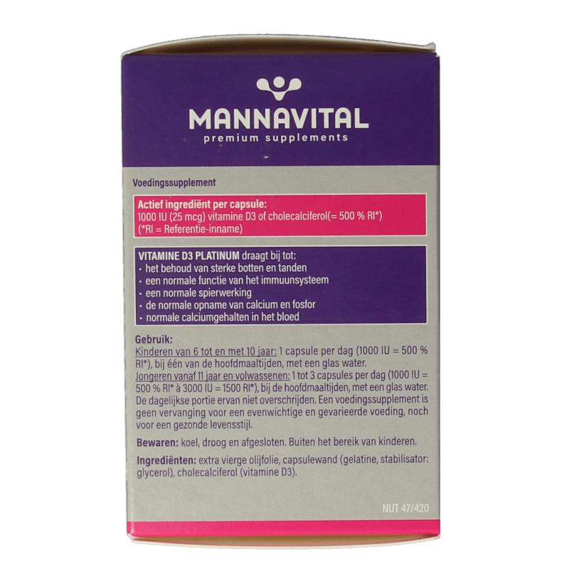 Mannavital Vitamine D3 platinum 90 Capsules - DrogistWereld