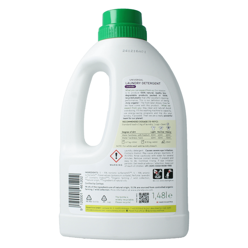 Planet Pure Wasmiddel vloeibaar universeel lavendel 1480 Milliliter - DrogistWereld