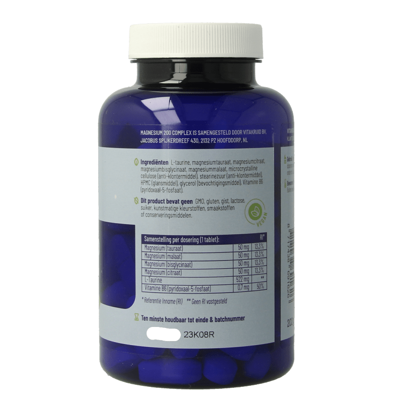 Vitakruid Magnesium 200 Complex Tauraat Malaat Bisglycinaat 90 Tabletten - DrogistWereld