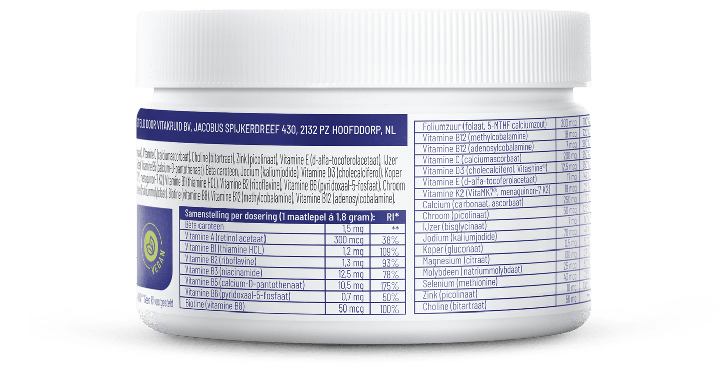Vitakruid Multi Basis Vegan poeder met natuurlijke vormen 163 Gram - DrogistWereld