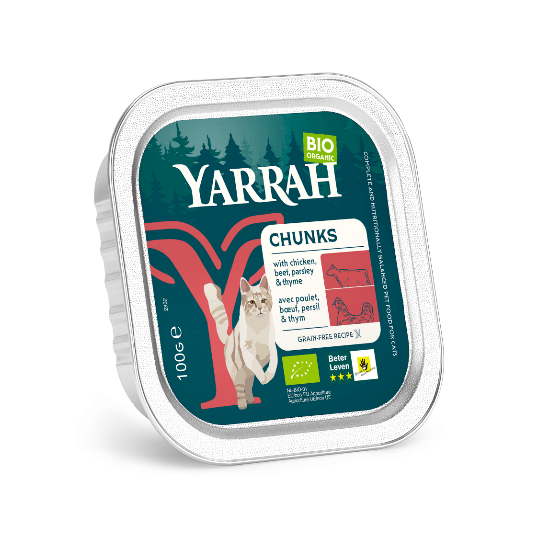 Yarrah Kattenvoer chunks met kip en rund bio 100 Gram - DrogistWereld