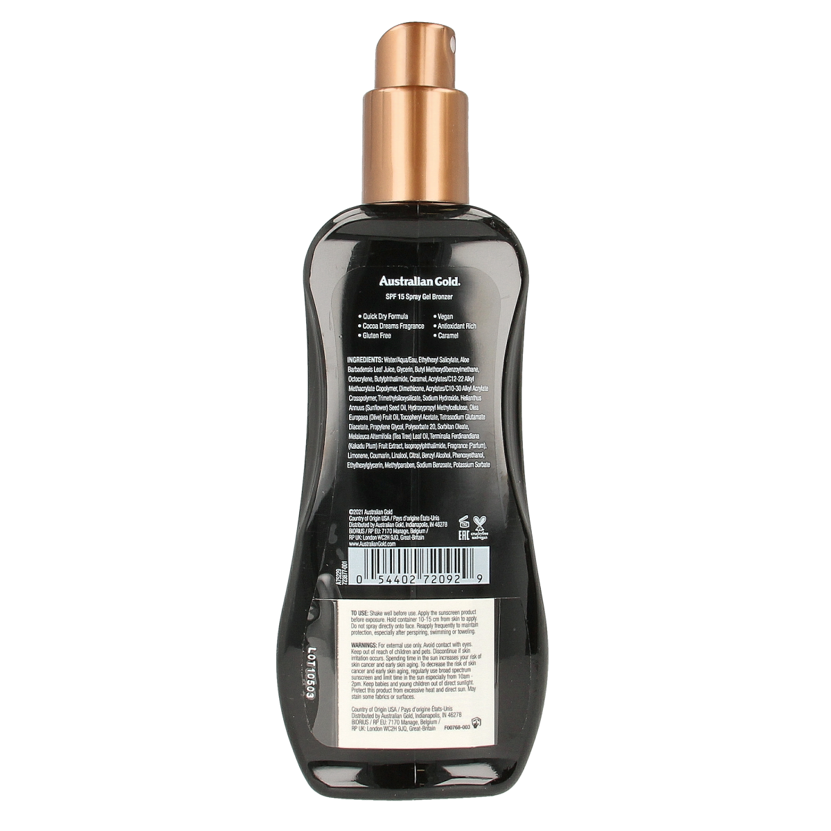 Australian Gold Spray gel met bronzer SPF15 237.00 Milliliter