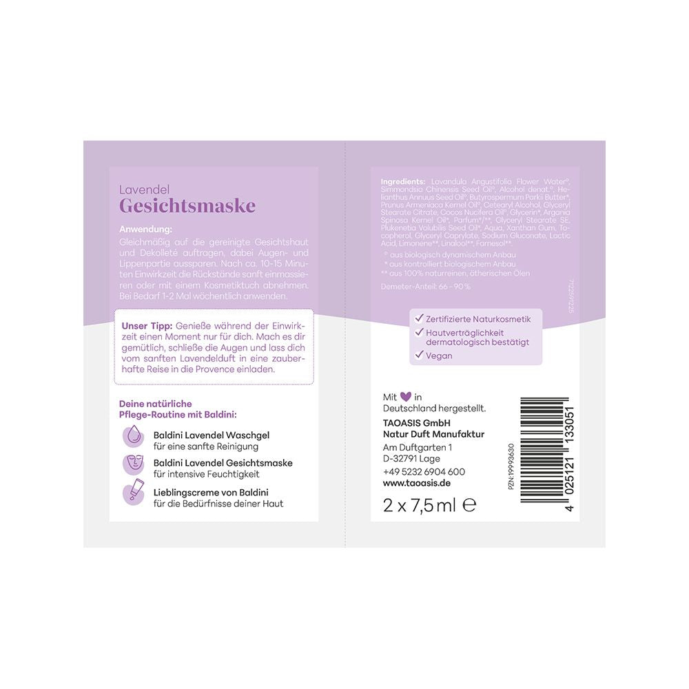 Baldini Gezichtsmasker Lavendel Bio Demeter 15.00 Milliliter