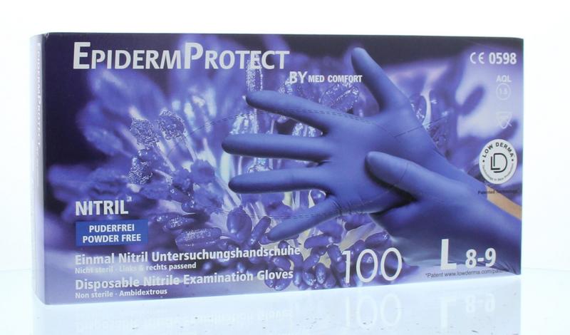 Epiderm Protect Nitriel onderzoekhandschoen poedervrij L blauw 100 Stuks