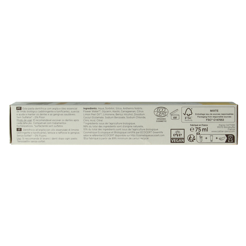Cattier Tandpasta citroen 75 Milliliter