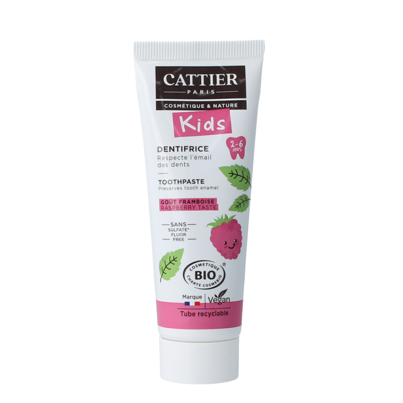 Cattier Tandpasta framboos 2-6 jaar 50 Milliliter