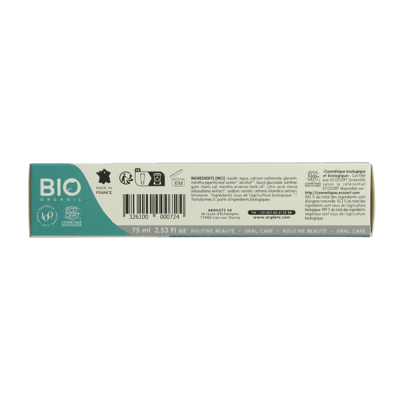 Argiletz Tandpasta menthe 75 Milliliter