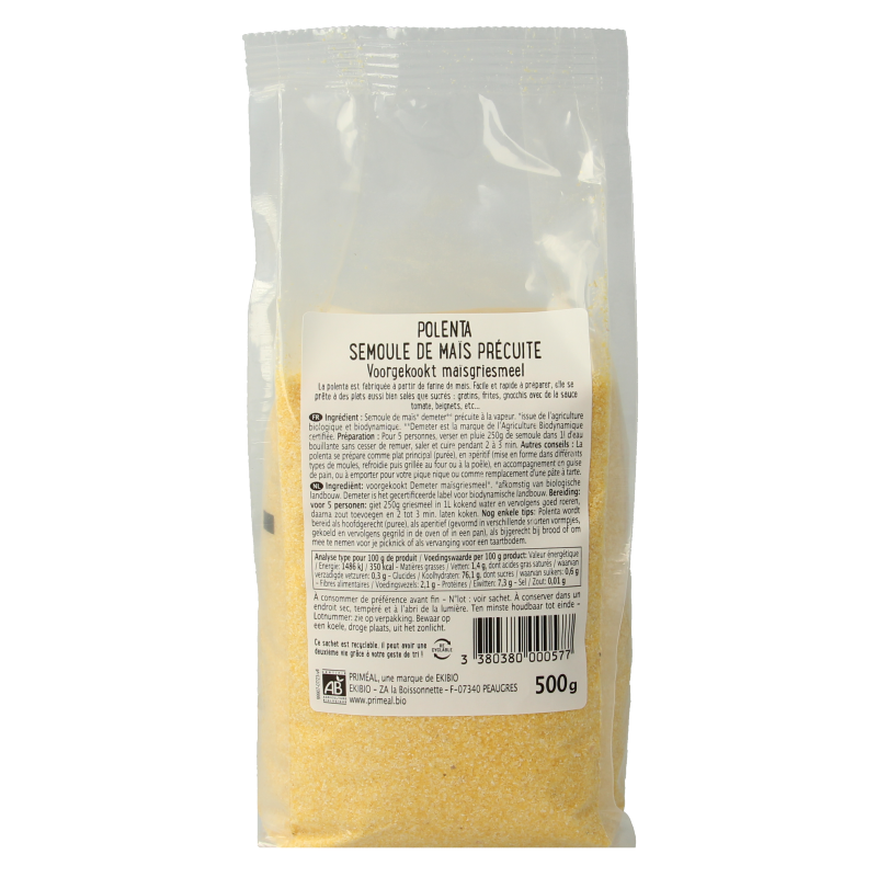 Primeal Polenta voorgekookte maisgriesmeel bio 500 Gram