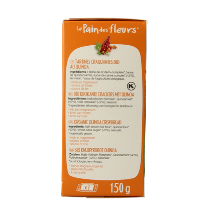 Pain Des Fleurs Krokante crackers quinoa glutenvrij bio 150.00 Gram