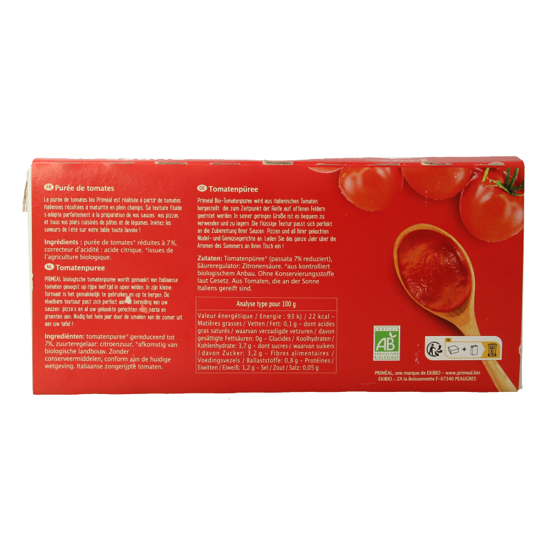 Primeal Tomatenpuree passata 200 gram bio 3 Stuks
