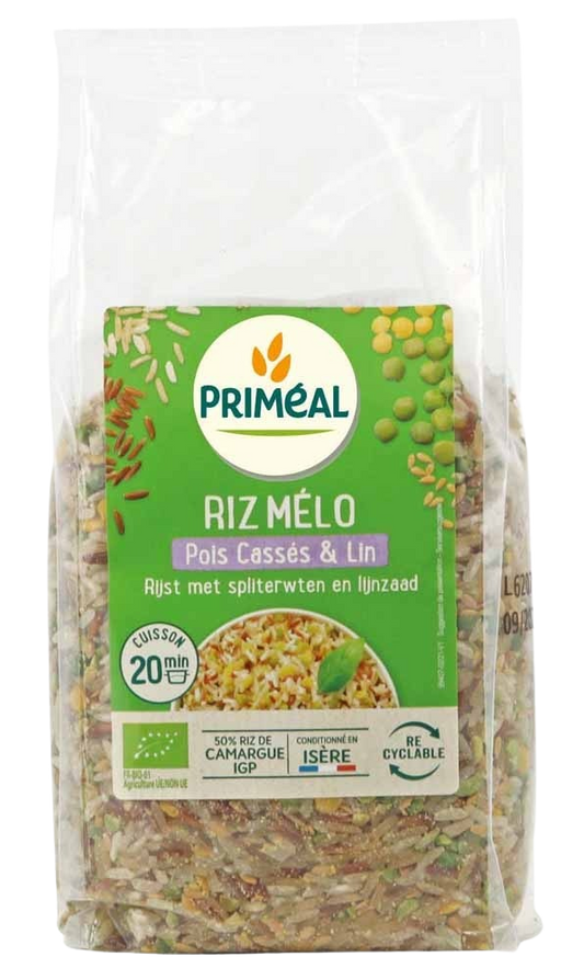 Primeal Rijst met spliterwten en lijnzaad bio 500 Gram