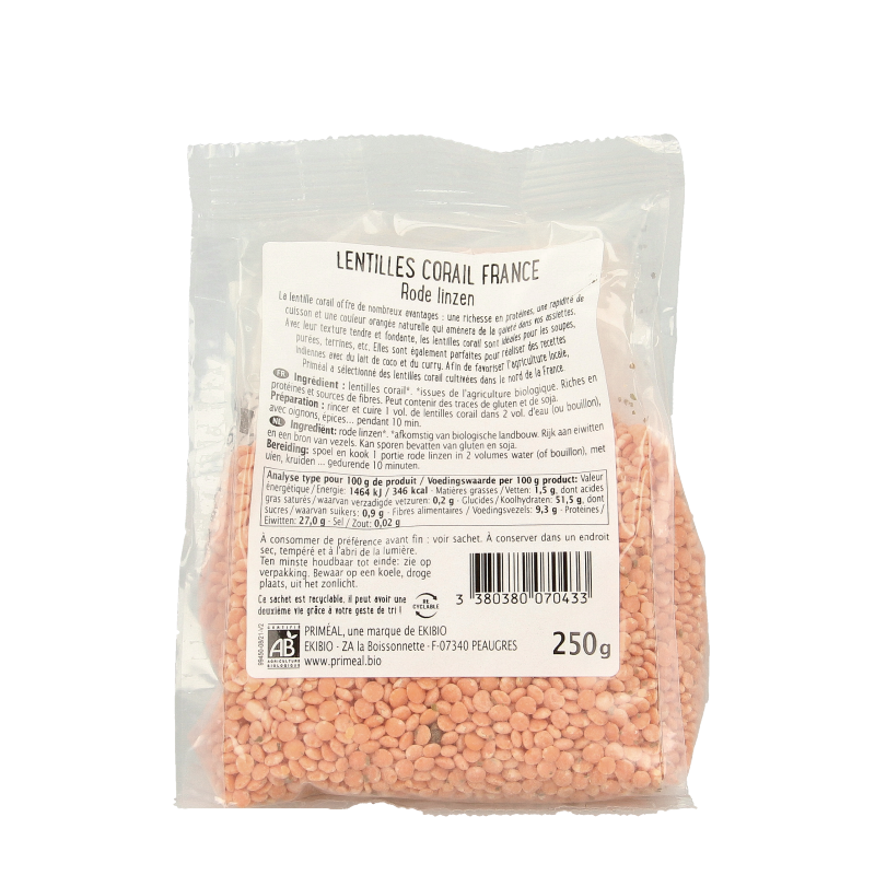 Primeal Rode linzen bio 250 Gram