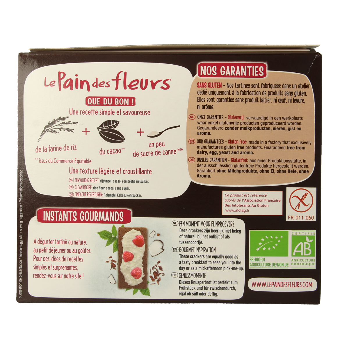 Pain Des Fleurs Krokante crackers cacao glutenvrij bio 160.00 Gram