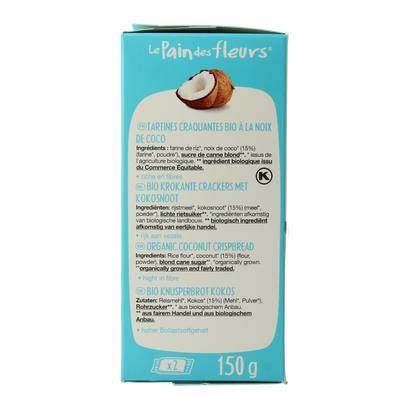 Pain Des Fleurs Krokante crackers kokos glutenvrij bio 150.00 Gram