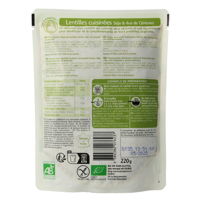 Ma Vie Sans Gekookte linzen soja & granenduo glutenvrij bio 220 Gram