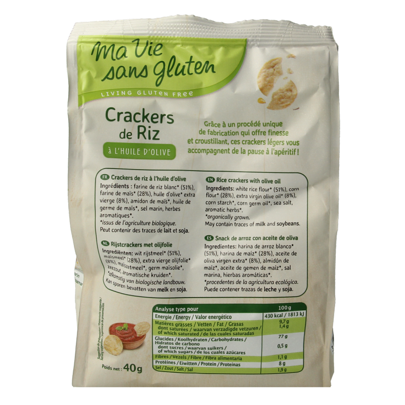 Ma Vie Sans Rijstcrackers met olijfolie glutenvrij bio 40 Gram