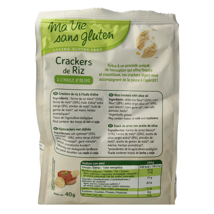 Ma Vie Sans Rijstcrackers met olijfolie glutenvrij bio 40 Gram