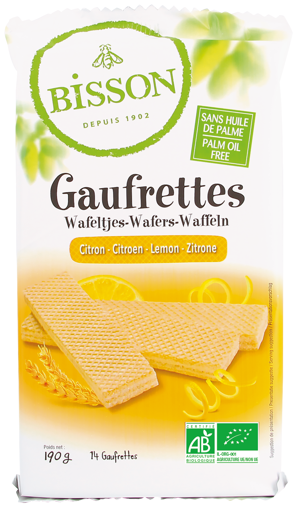 Bisson Citroen wafels gaufrettes bio 190 Gram