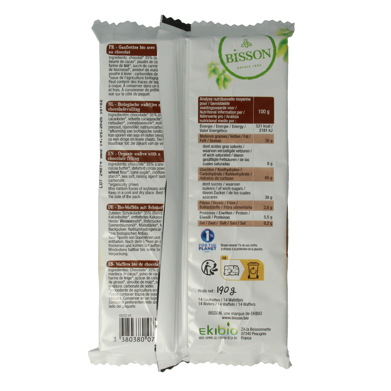 Bisson Chocolade wafels gaufrettes bio 190 Gram