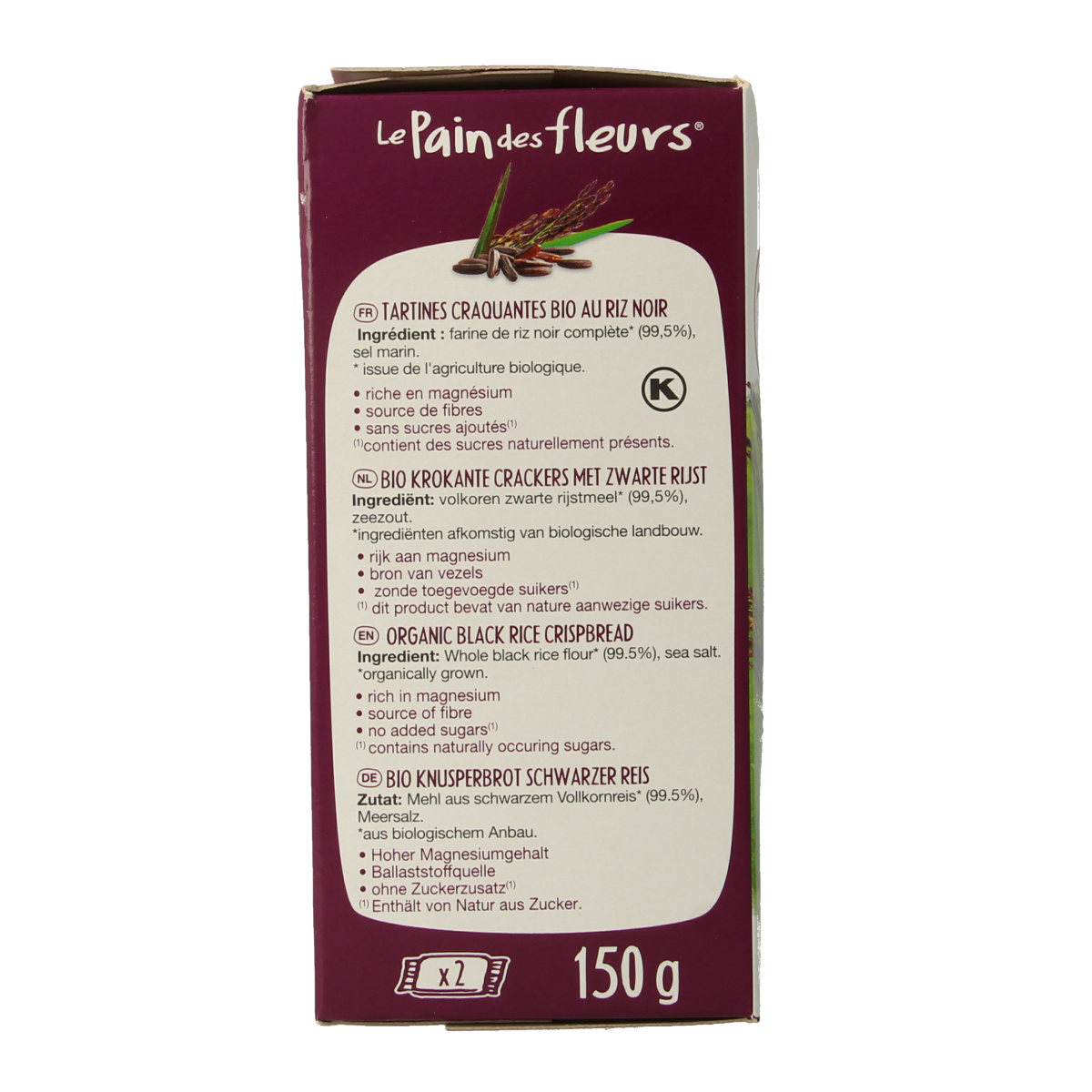 Pain Des Fleurs Krokante crackers zwarte rijst glutenvrij bio 150.00 Gram