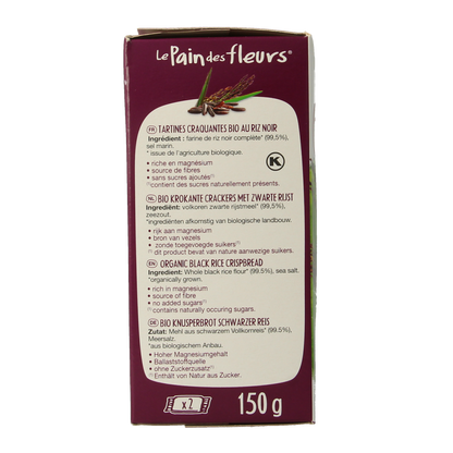 Pain Des Fleurs Krokante crackers zwarte rijst glutenvrij bio 150.00 Gram