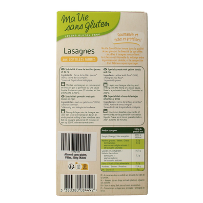 Ma Vie Sans Lasagnebladen van gele linzen glutenvrij bio 250 Gram