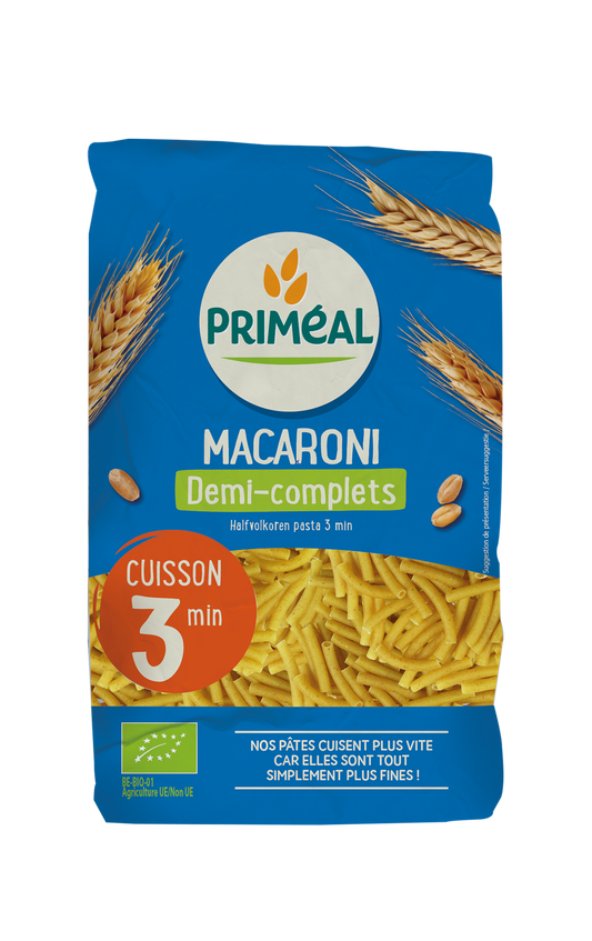 Primeal Macaroni halfvolkoren snelkook 3 minuten bio 500 Gram
