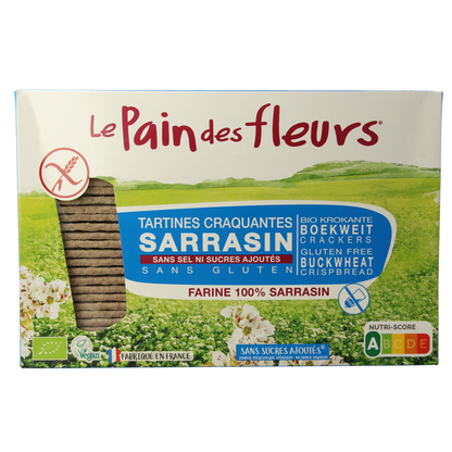Pain Des Fleurs Krokante crackers boekweit zoutloos glutenvrij bio 300.00 Gram
