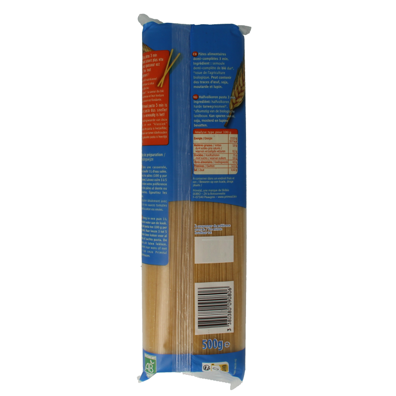 Primeal Spaghetti halfvolkoren snelkokend bio 500 Gram