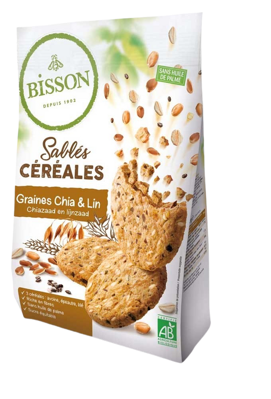 Bisson Zandkoekjes chia & lijnzaad bio 200 Gram