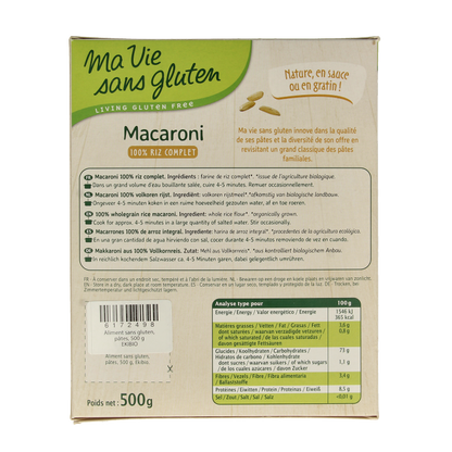 Ma Vie Sans Macaroni van volkoren rijst glutenvrij bio 500 Gram