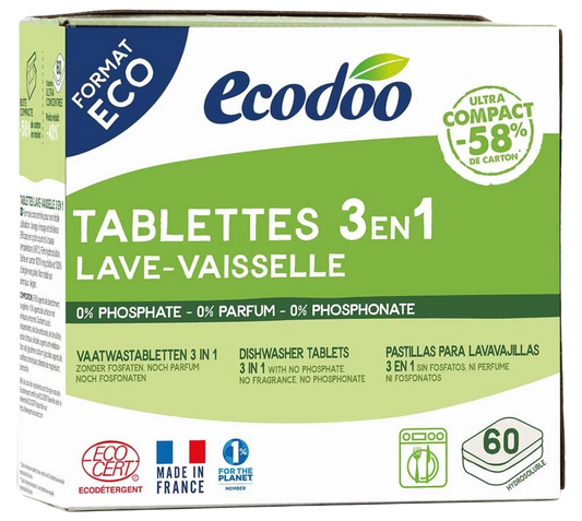 Ecodoo Vaatwas tabletten 3-in-1 geconcentreerd XL bio 60.00 Stuks