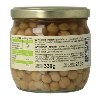 Primeal Kikkererwten zonder toegevoegd zout bio 330.00 Gram