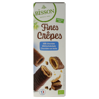Bisson Krokante wafelrolletjes met melkchocolade bio 90 Gram