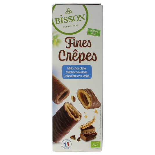 Bisson Krokante wafelrolletjes met melkchocolade bio 90 Gram