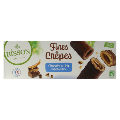 Bisson Krokante wafelrolletjes met melkchocolade bio 90 Gram