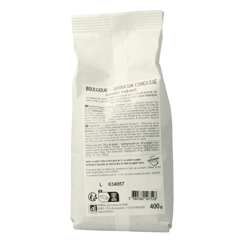 Primeal Bulgur geplette boekweit bio 400 Gram