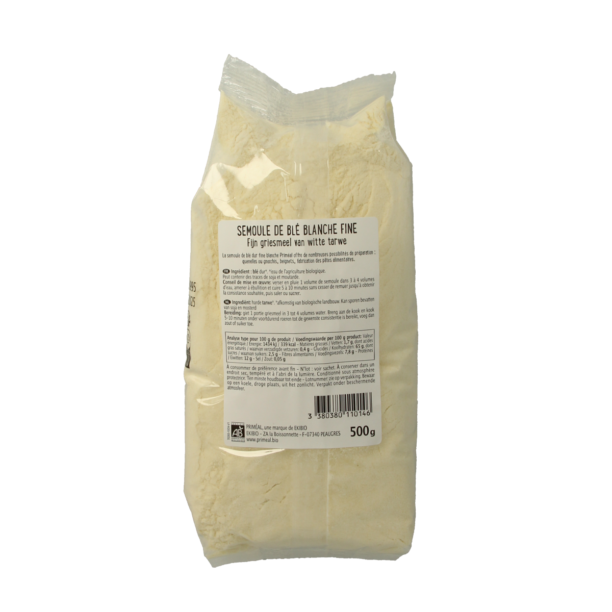 Primeal Griesmeel witte tarwe fijn bio 500.00 Gram