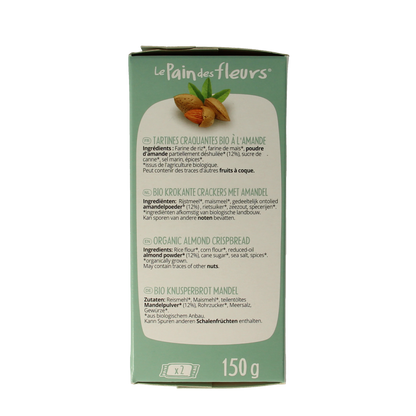 Pain Des Fleurs Krokante crackers amandel glutenvrij bio  150.00 Gram