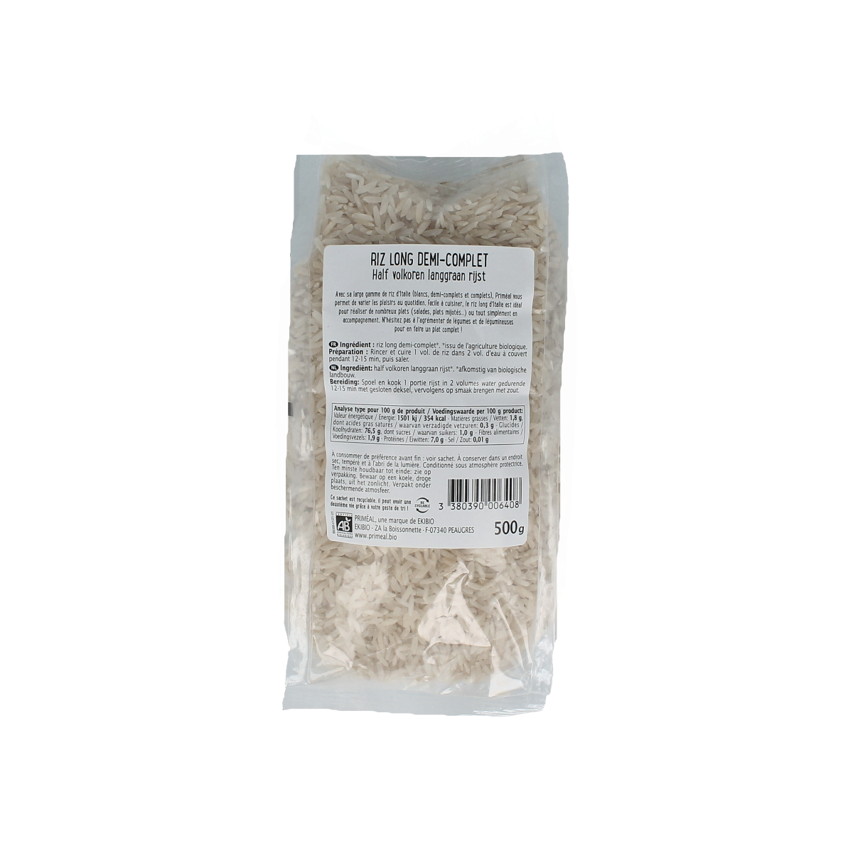Primeal Halfvolkoren langgraan rijst bio 500 Gram
