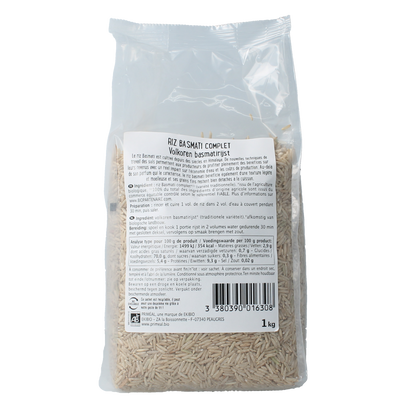 Primeal Volkoren basmati rijst bio 1.00 Kilogram