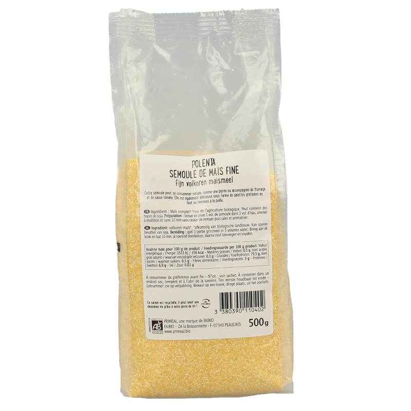 Primeal Polenta fijn volkoren maismeel bio 500 Gram