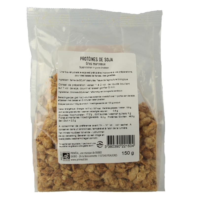 Primeal Sojaproteine grote brokken bio 150 Gram
