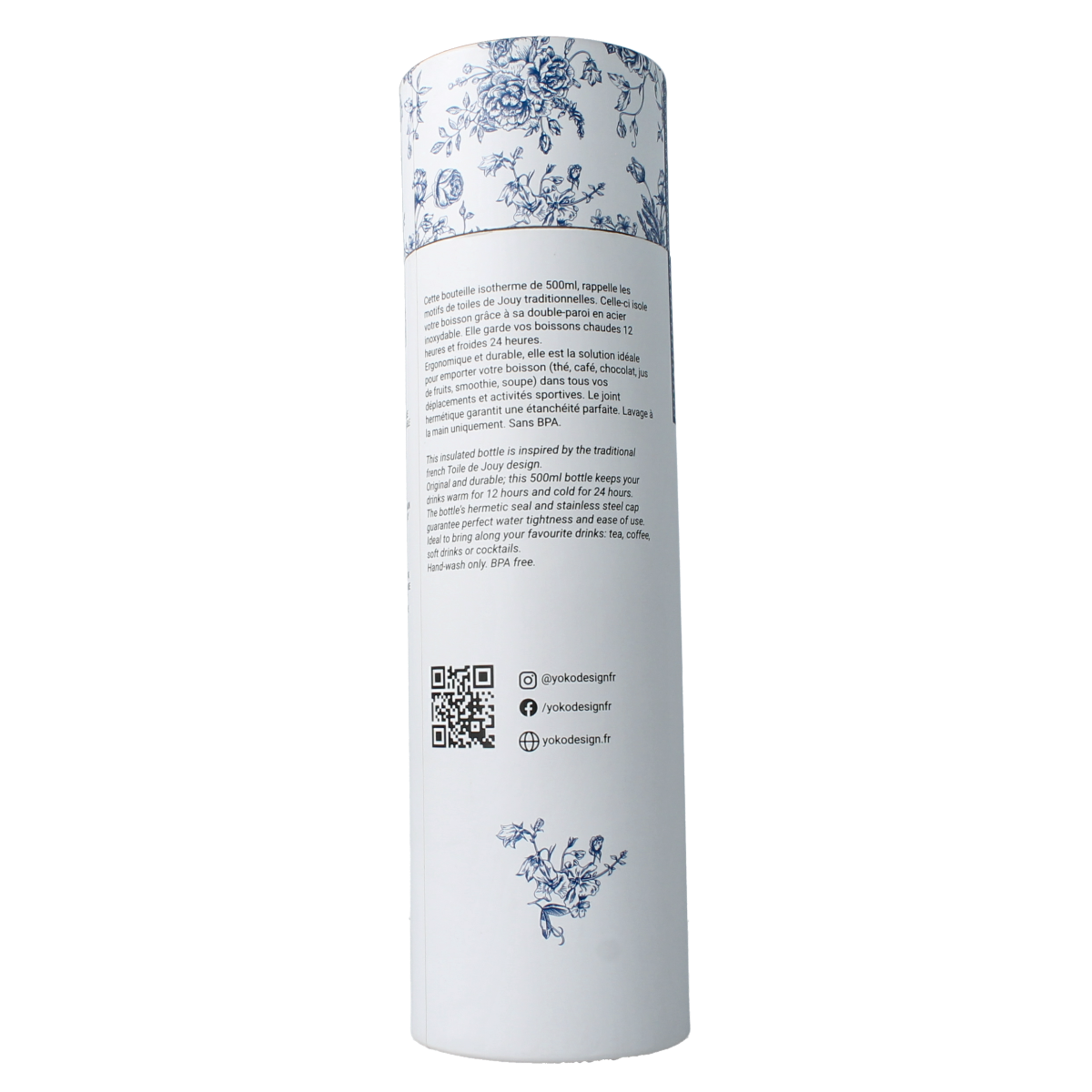 Yoko Drinkfles Toile de Jouy blue isotherm 500ml 1.00 Stuks
