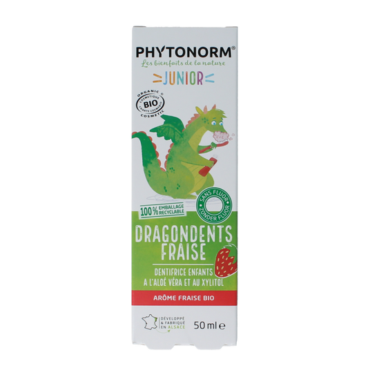 Phytonorm Dragondent tandpasta kind aardbei 50 Milliliter