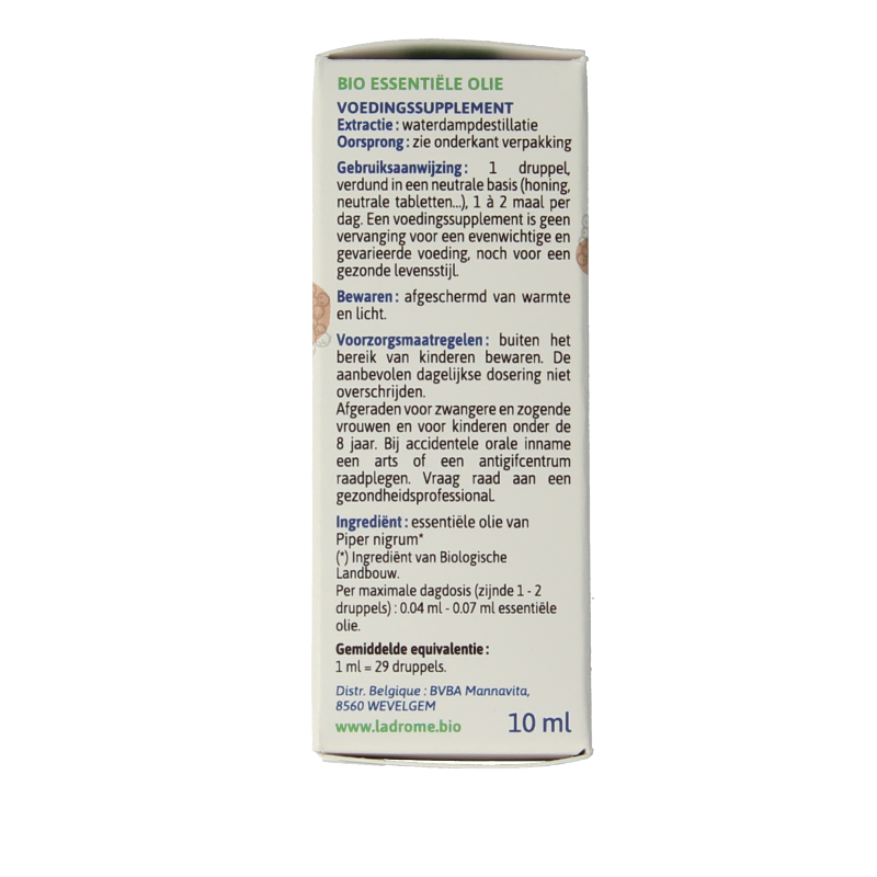 Ladrome Zwarte peper olie bio 10 Milliliter